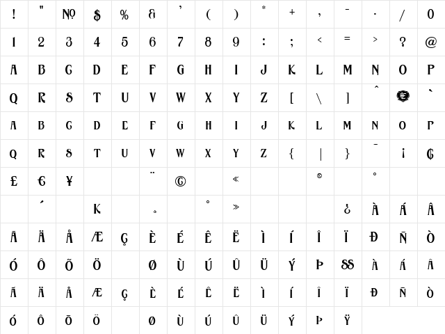 LHF Havana REG Regular  glyph index