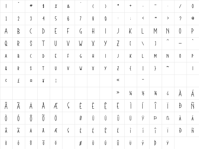 THE BAZOOKA (Demo) Regular  glyph index