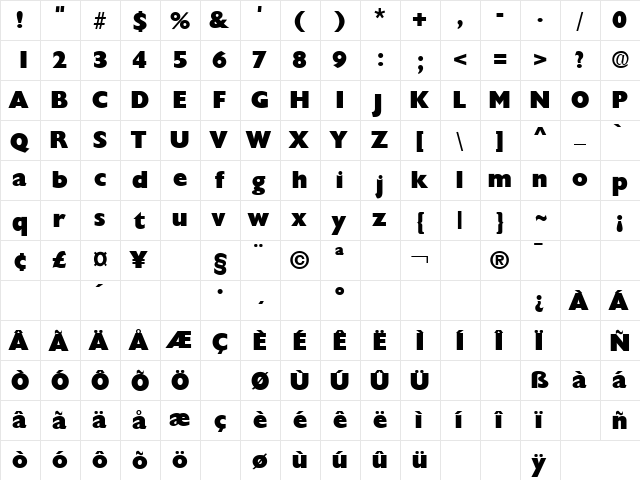 Hardrada Regular  glyph index
