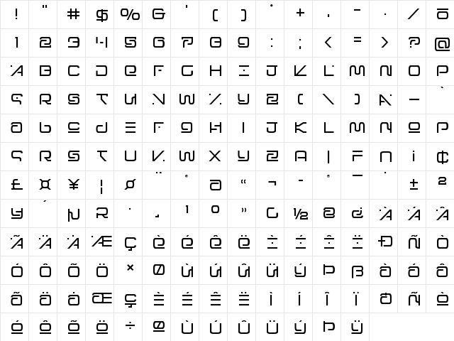 Foreign Alien Title Regular  glyph index