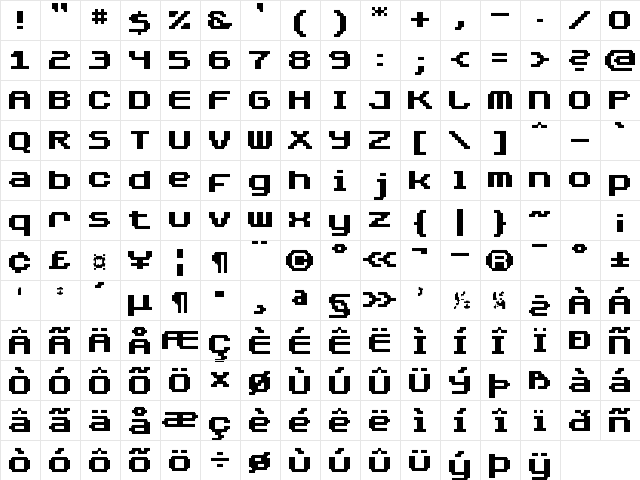UF PT Ellus Regular  glyph index