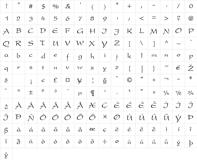Present LT Regular  glyph index