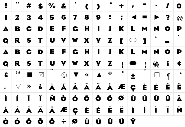 Cg Eagle Bold Regular  glyph index