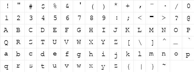 Type Writer Regular  glyph index