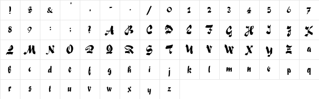 Dingo Script Regular  glyph index