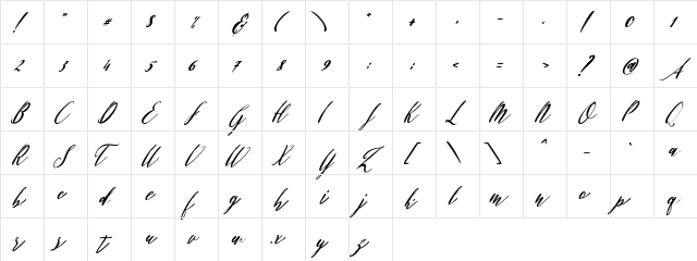 Patricia Script Regular  glyph index