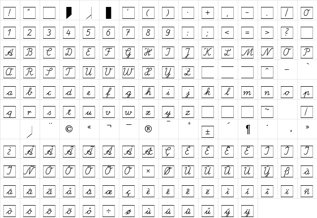 SP LA Quadrat DB Normal  glyph index
