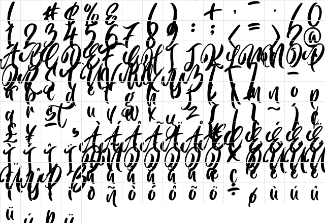 Bright Monday Regular  glyph index