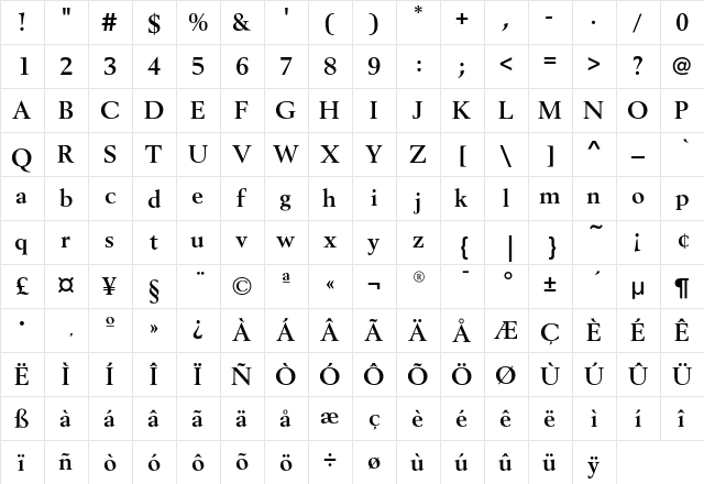 BerlingEF-Bold Regular  glyph index