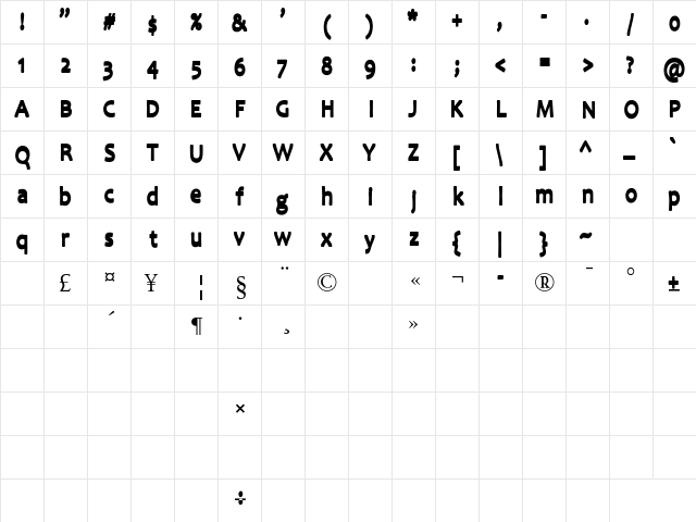 Comuc Regular  glyph index