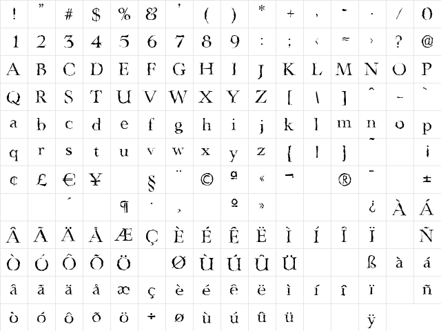 LingwoodRandom Regular  glyph index