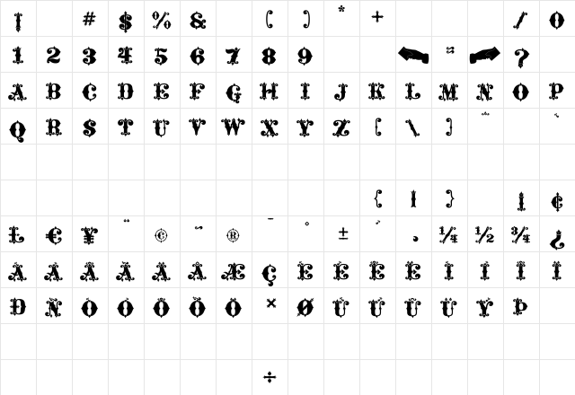 Maverick's Luck Fill Regular  glyph index