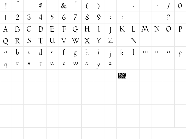 BilboDisplay Regular  glyph index