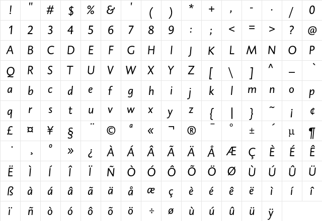 DTLCaspariT Italic  glyph index