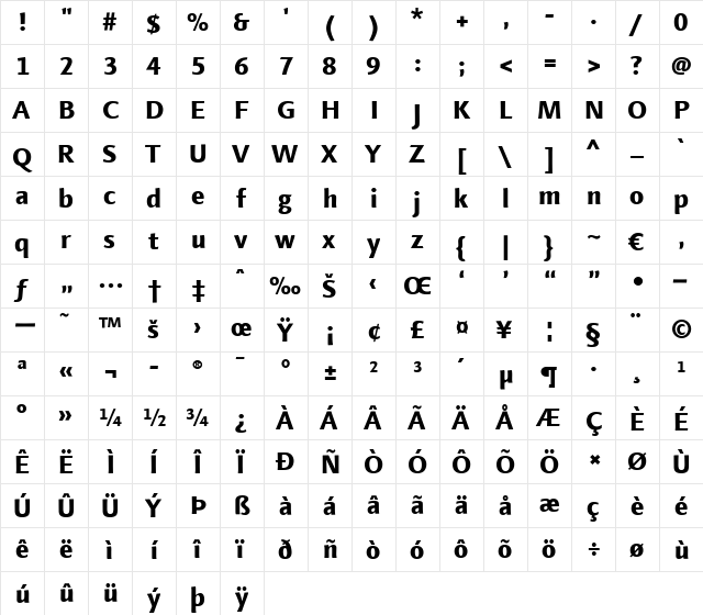 LTFinnegan Medium Bold  glyph index