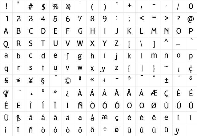 TFMaltbyAntique Book  glyph index