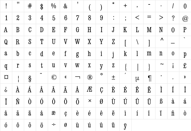 Clarendon BQ Regular  glyph index