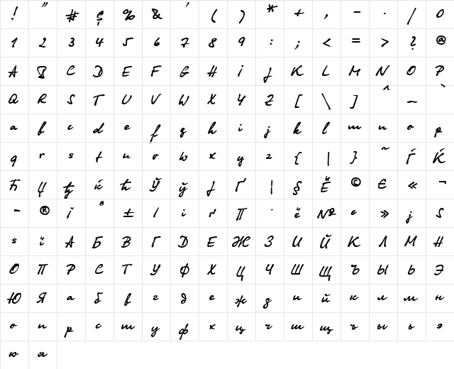 OlgaC Regular  glyph index