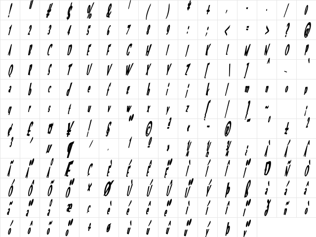 VTC Optika Bold Italic  glyph index