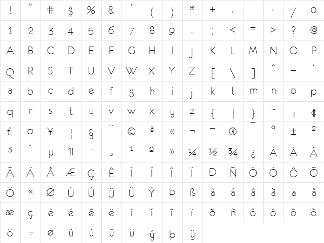 eurofurence light Regular  glyph index