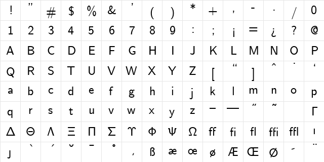 cmss10 Regular  glyph index
