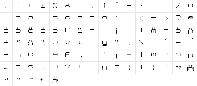 Tidy Curve TV Regular  glyph index