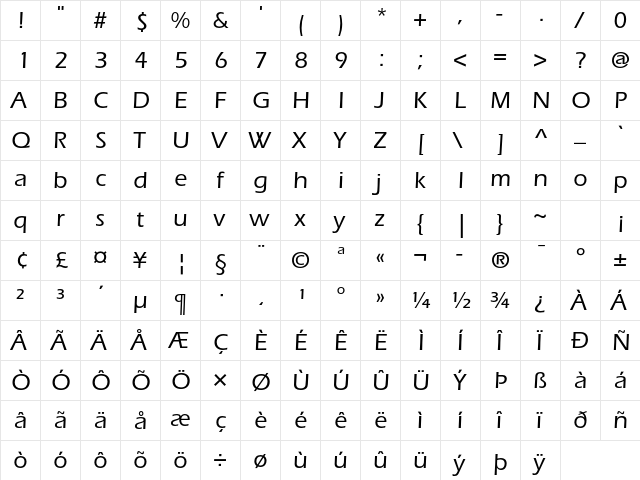 ITC Eras Std Medium  glyph index