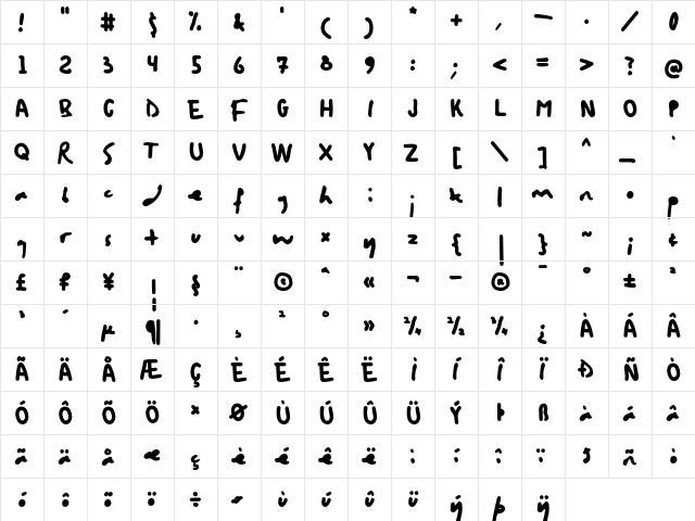 Bristol Regular  glyph index