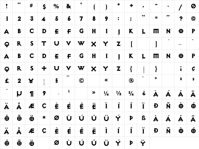 Exocet-Heavy Heavy  glyph index