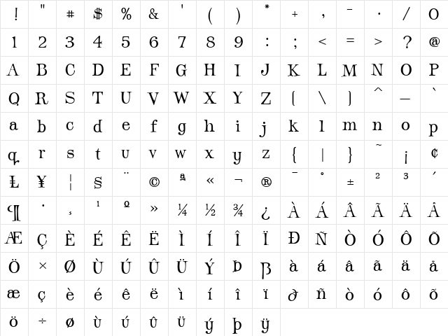 Jot Regular  glyph index