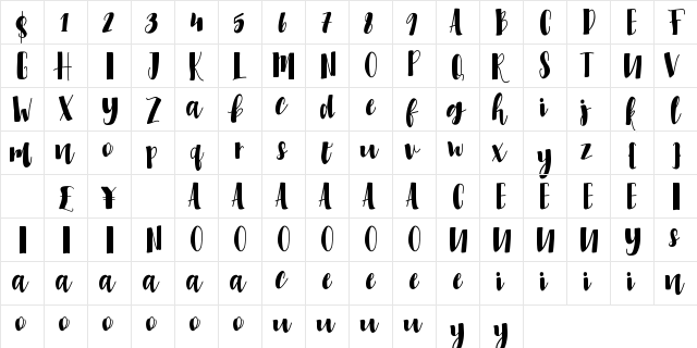 Millicious Regular  glyph index