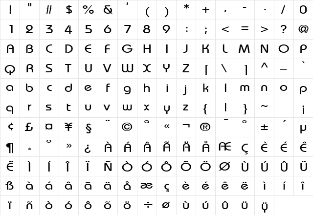 Bimini Wide Normal  glyph index