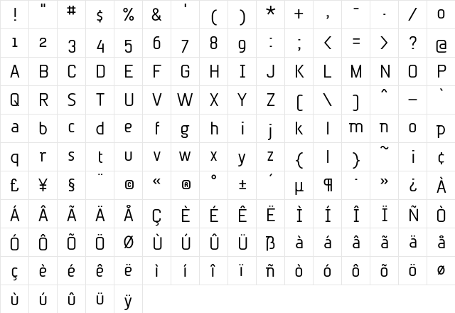 BetaSemi Norm  glyph index