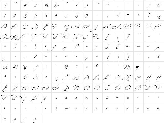 Mr Lackboughs Regular  glyph index
