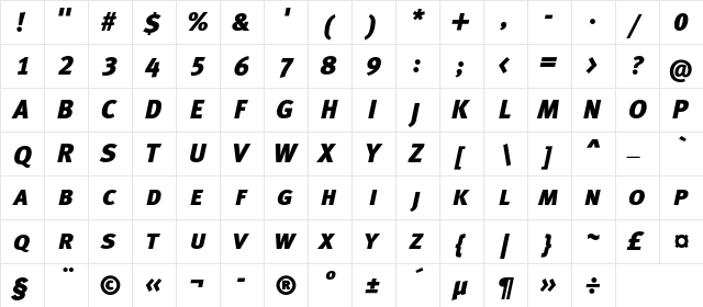 MetaBlackCapsLFC Italic  glyph index