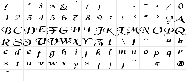 SwordsmanExtended Italic  glyph index