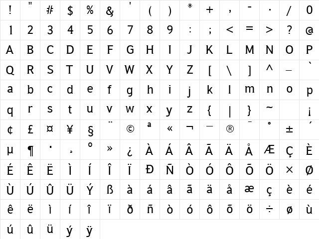 IdeologicaRegular Regular  glyph index