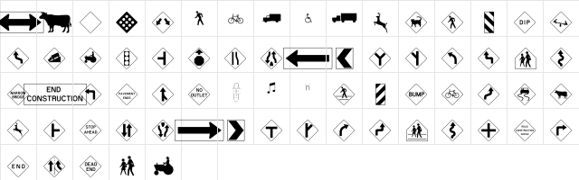 RoadWarningSign Regular  glyph index