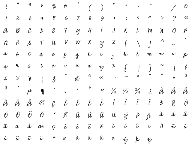 EmmascriptMVB Regular  glyph index
