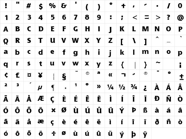 Misty Mountain 3 Regular  glyph index