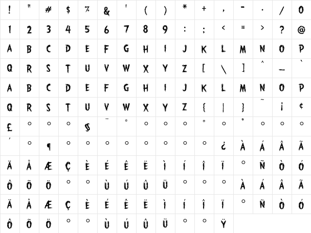 HauntedHouse Regular  glyph index