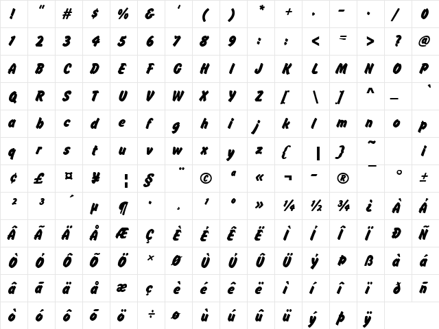 FlashDBol Regular  glyph index
