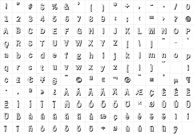 HamburgShadow Bold  glyph index