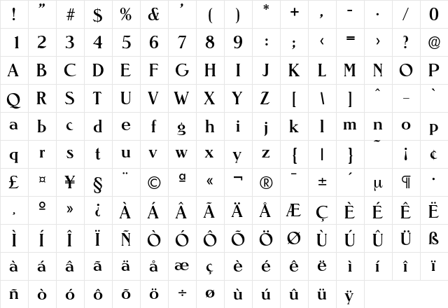 Nevada-Medium Regular  glyph index