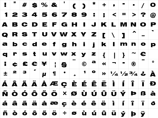 Swis721 BlkEx BT Black  glyph index