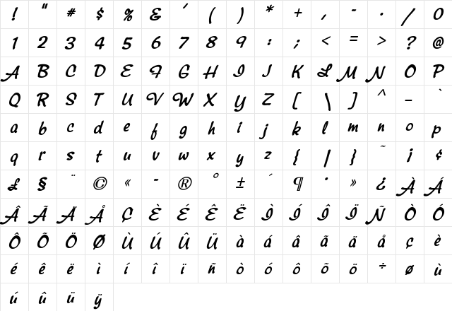 Montauk Regular  glyph index