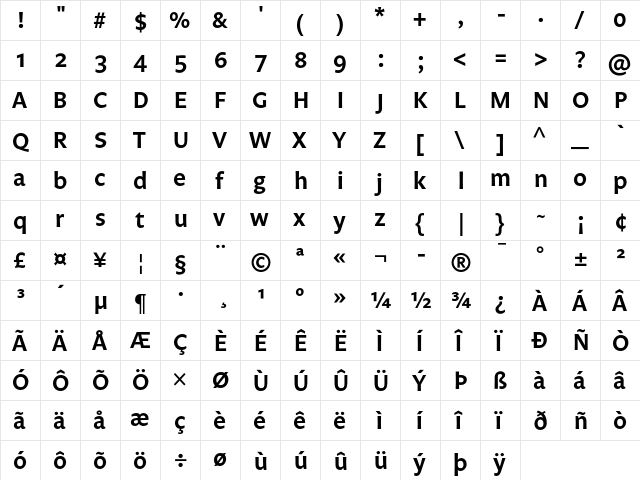 Legato Semi Bold  glyph index