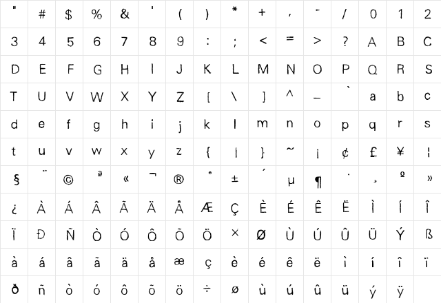 Unisketchlightlimited Light  glyph index