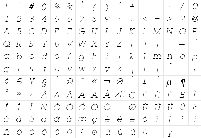 Lubalin Graph XLight Italic  glyph index