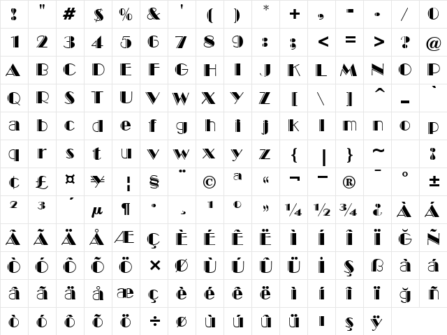 00340 Regular  glyph index